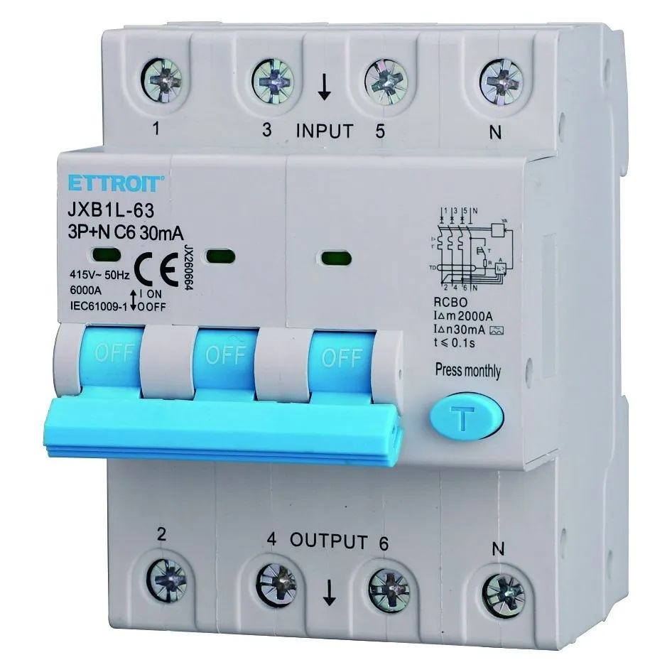 JX260664 — Magnetotermico Differenziale 3P+N 6A 30mA 380V-6kA CLASSE A ELETTRONICO