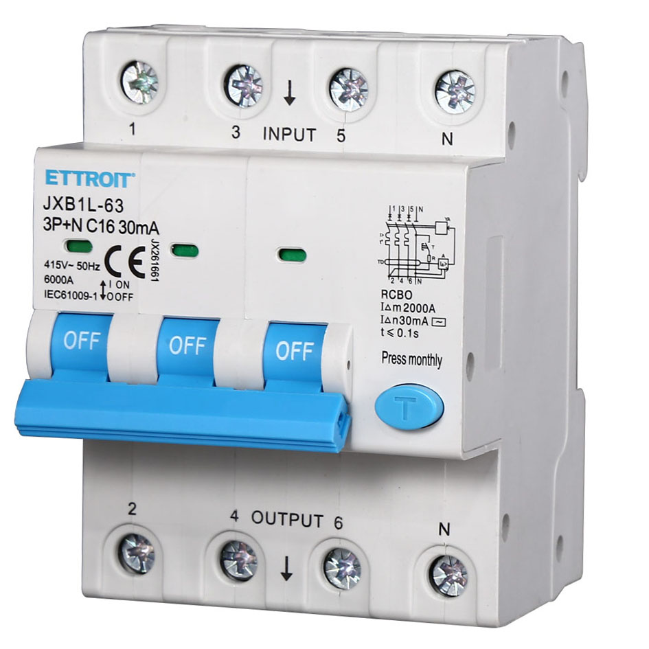 JX261661 — Magnetotermico Differenziale 3P+N 16A 30mA 380V-6kA ELETTRONICO