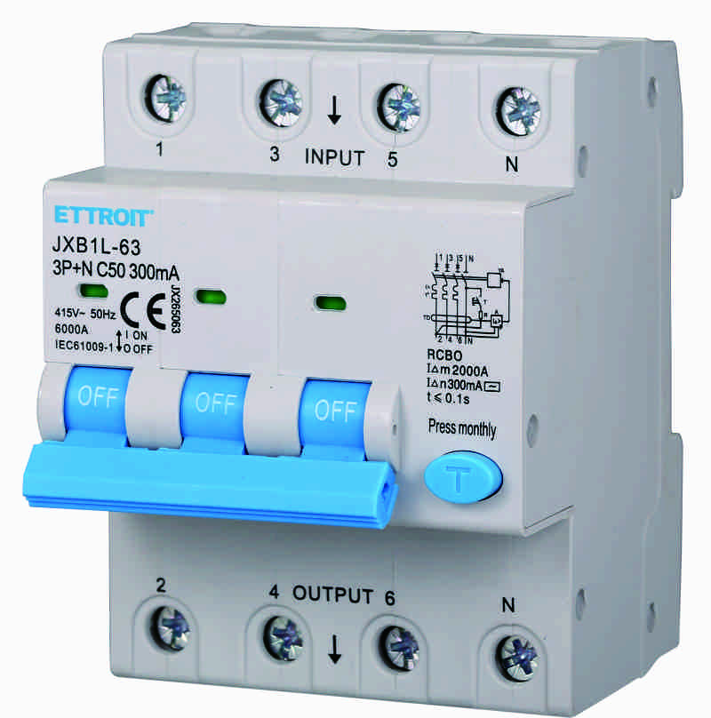 JX265063 — Magnetotermico Differenziale 3P+N 50A 300mA 380V-6kA ELETTRONICO