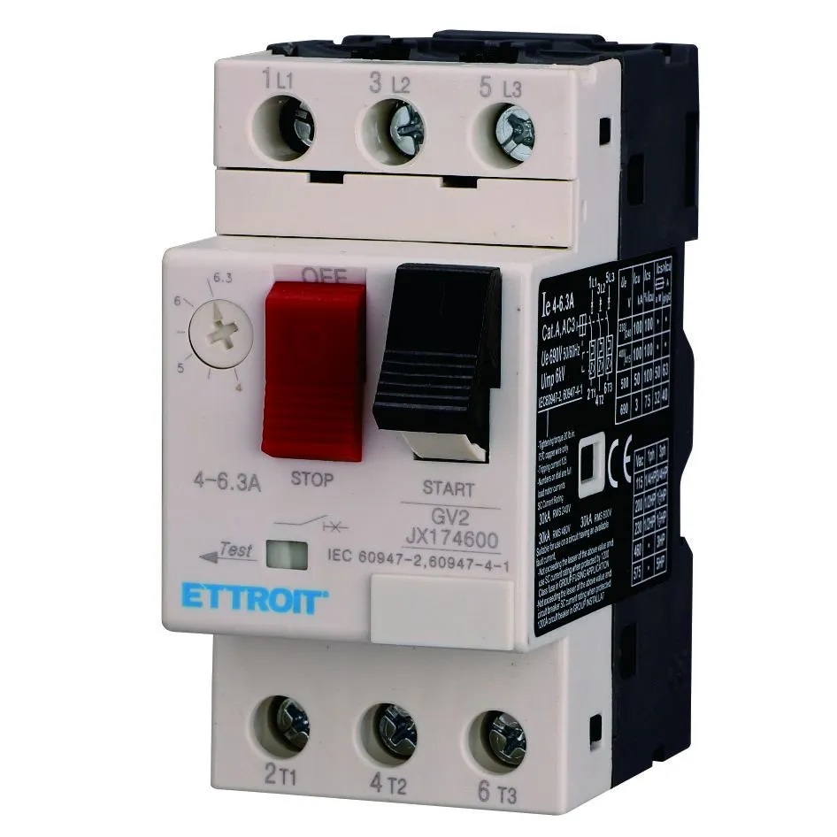 JX174600 — Interruttore Salvamotore Magnetotermico GV2 3P Regolabile 4–6,3A per Guida DIN