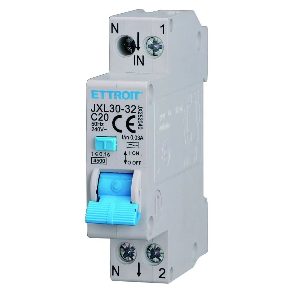 JX252040 — Magnetotermico Differenziale 1P+N 20A 30mA 220V-4.5kA ELETTRONICO