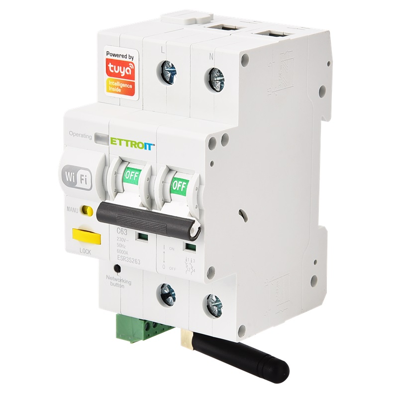 ESR3S263 — Interruttore Magnetotermico 2P Tuya SmartWiFi Conta Energia 63A