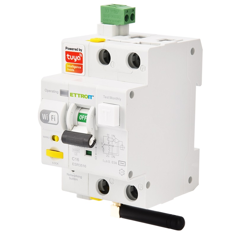 ESR3516 — Magnetotermico Differenziale Wi-Fi Tuya Smart RCBO- 1P+N 16A