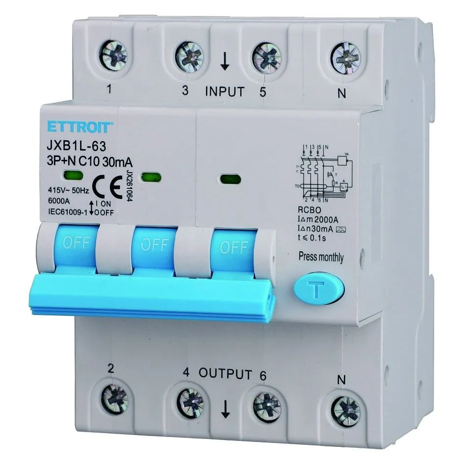 JX261064 — Magnetotermico Differenziale 3P+N 10A 30mA 380V-6kA CLASSE A ELETTRONICO