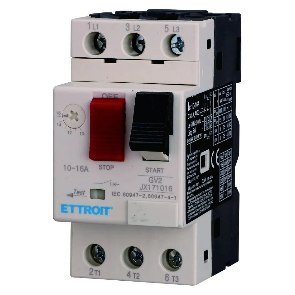JX171016 — Interruttore Salvamotore Magnetotermico GV2 3P Regolabile 10–16A per Guida DIN