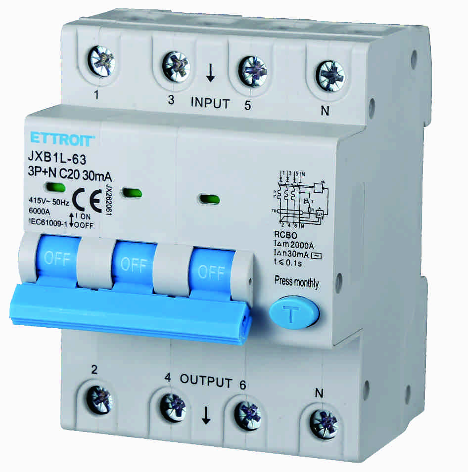 JX262061 — Magnetotermico Differenziale 3P+N 20A 30mA 380V-6kA ELETTRONICO