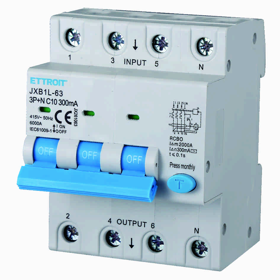 JX261063 — Magnetotermico Differenziale 3P+N 10A 300mA 380V-6kA ELETTRONICO