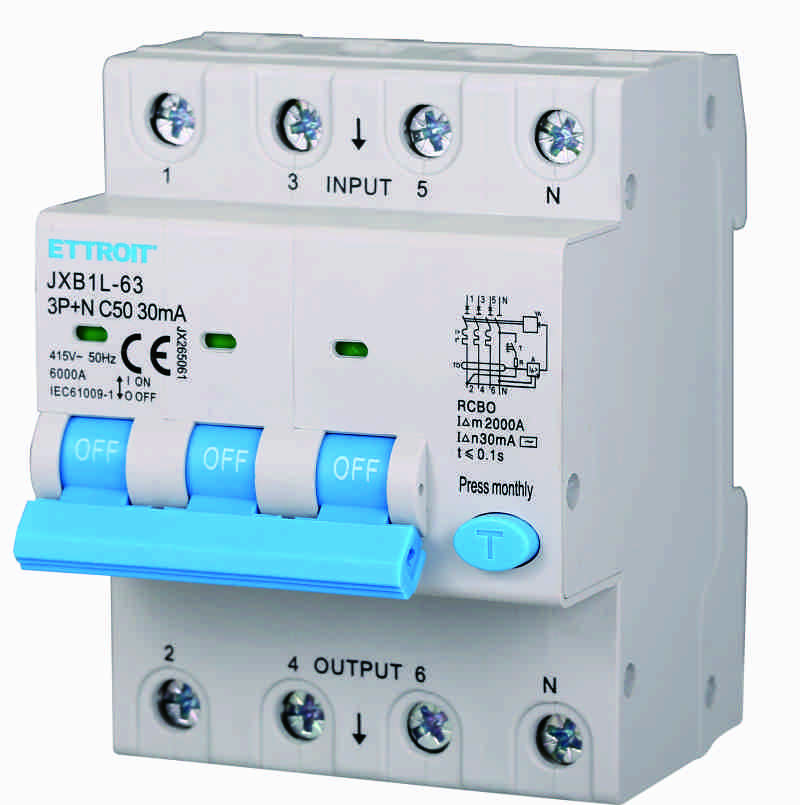 JX265061 — Magnetotermico Differenziale 3P+N 50A 30mA 380V-6kA ELETTRONICO