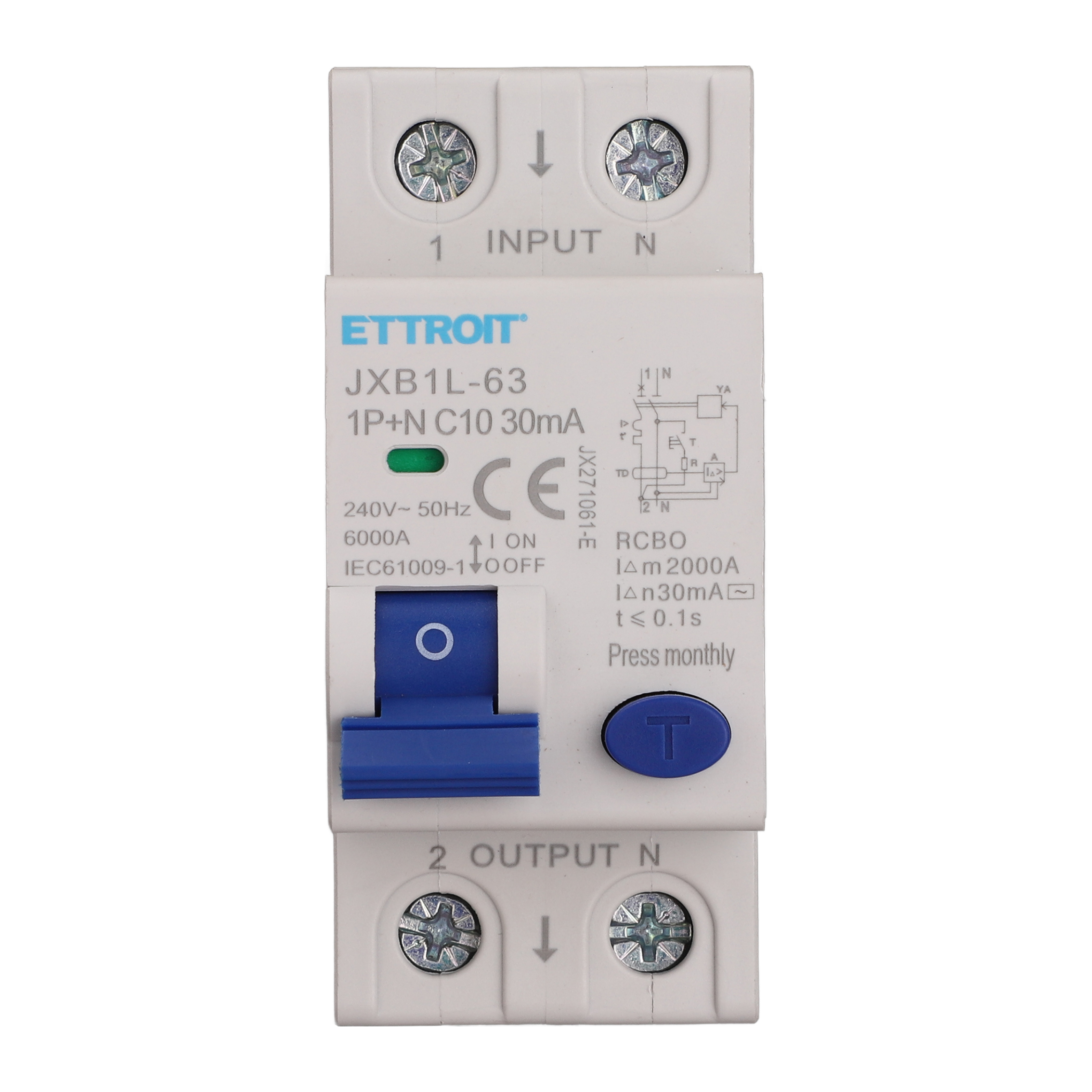 JX271061-E — Magnetotermico Differenziale 1P+N 10A 30mA 220V-6kA ELETTRONICO