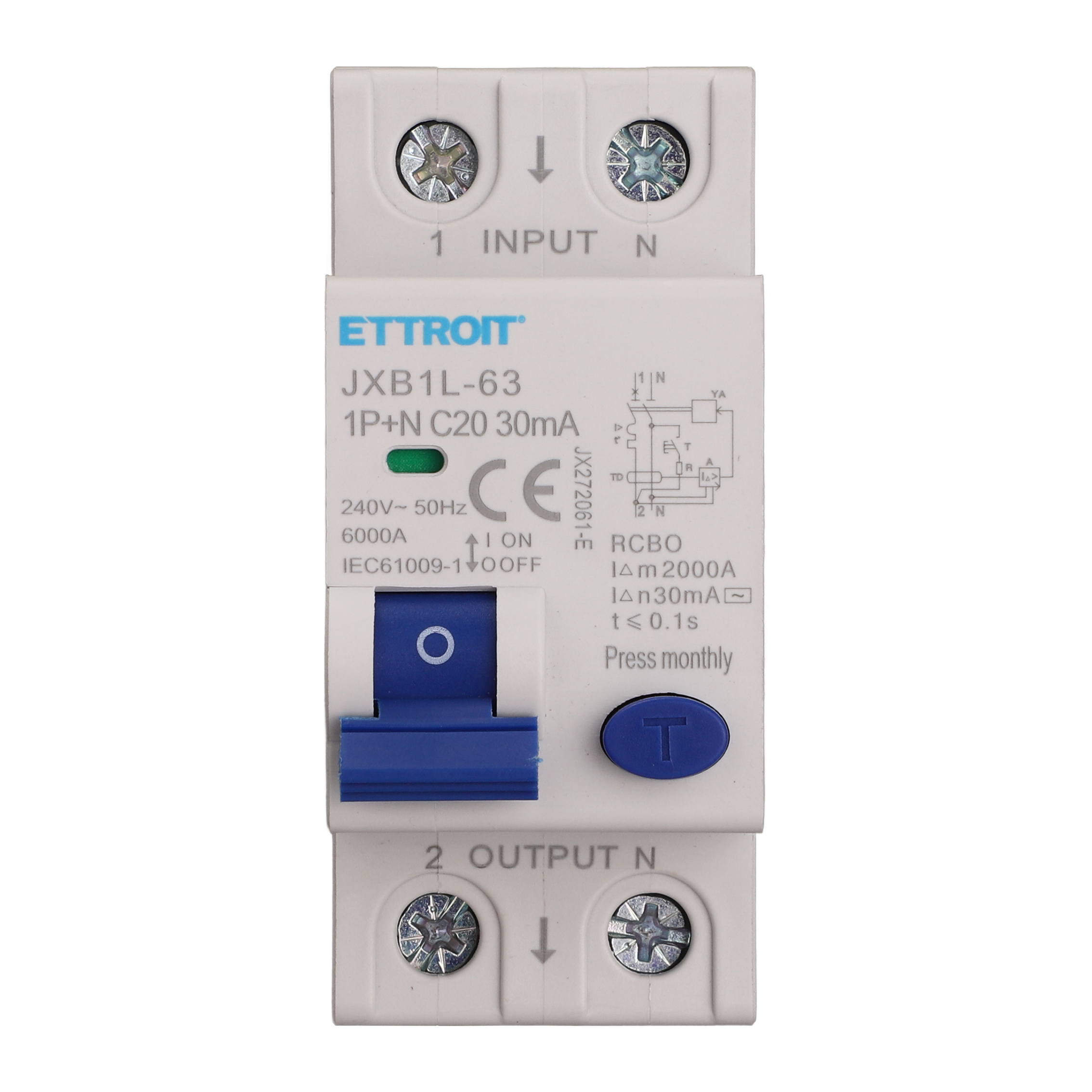 JX272061-E — Magnetotermico Differenziale 1P+N 20A 30mA 220V-6kA ELETTRONICO